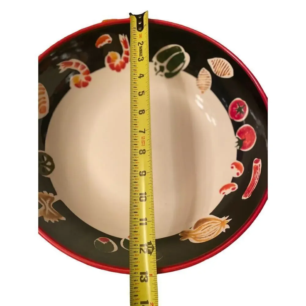 Wolfgang Puck Live, Love, Eat Red .Red Rim Black Pasta Round Serving Bowl